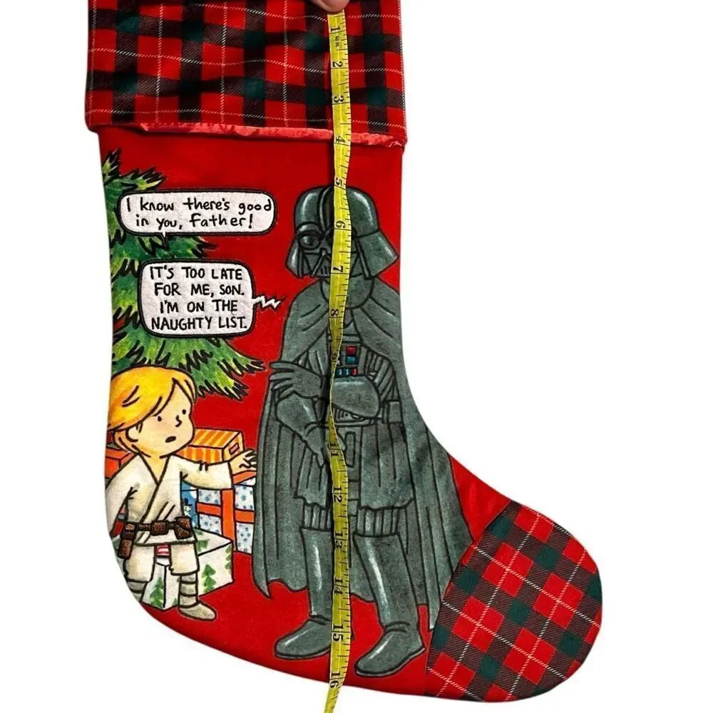 NEW Star Wars Darth Vader & Luke Skywalker Christmas Stocking Plaid Trim Disney